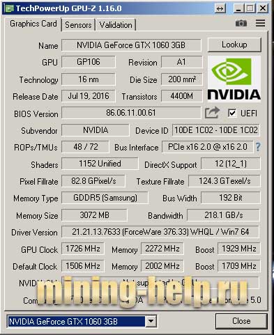 GPU Z palit stormx gtx 1060