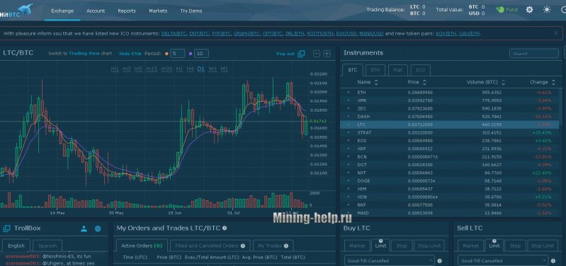  Hitbtc Main trading window